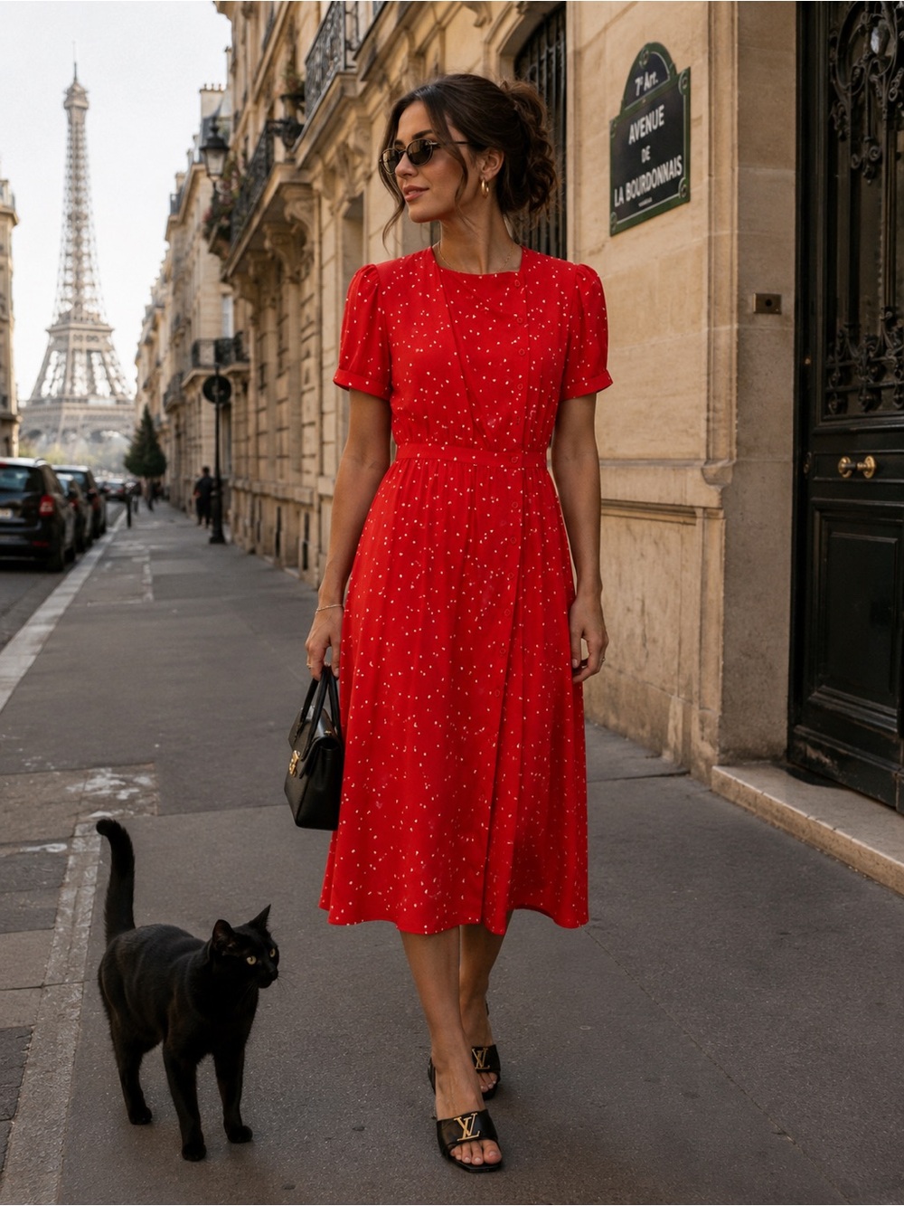 Maggy London Red Polka Dot Midi Dress